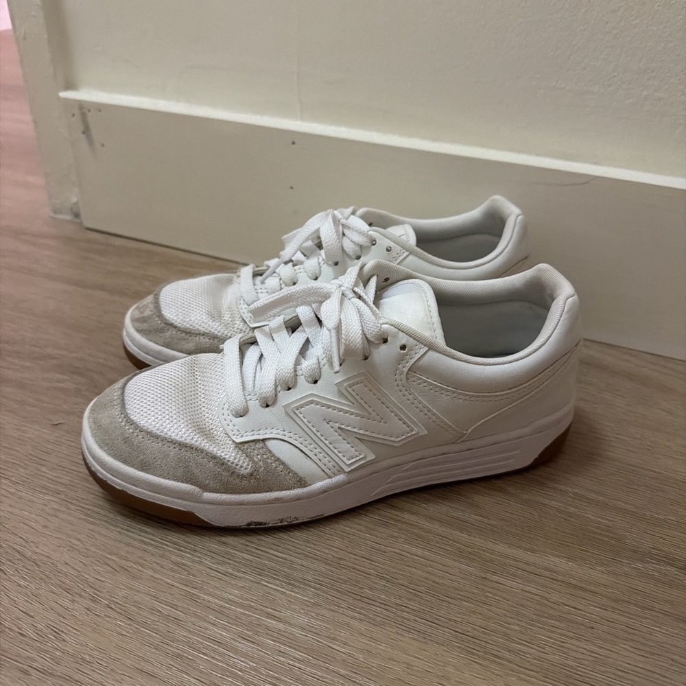 New Balance White Sneakers with Light Gray Suede Toe